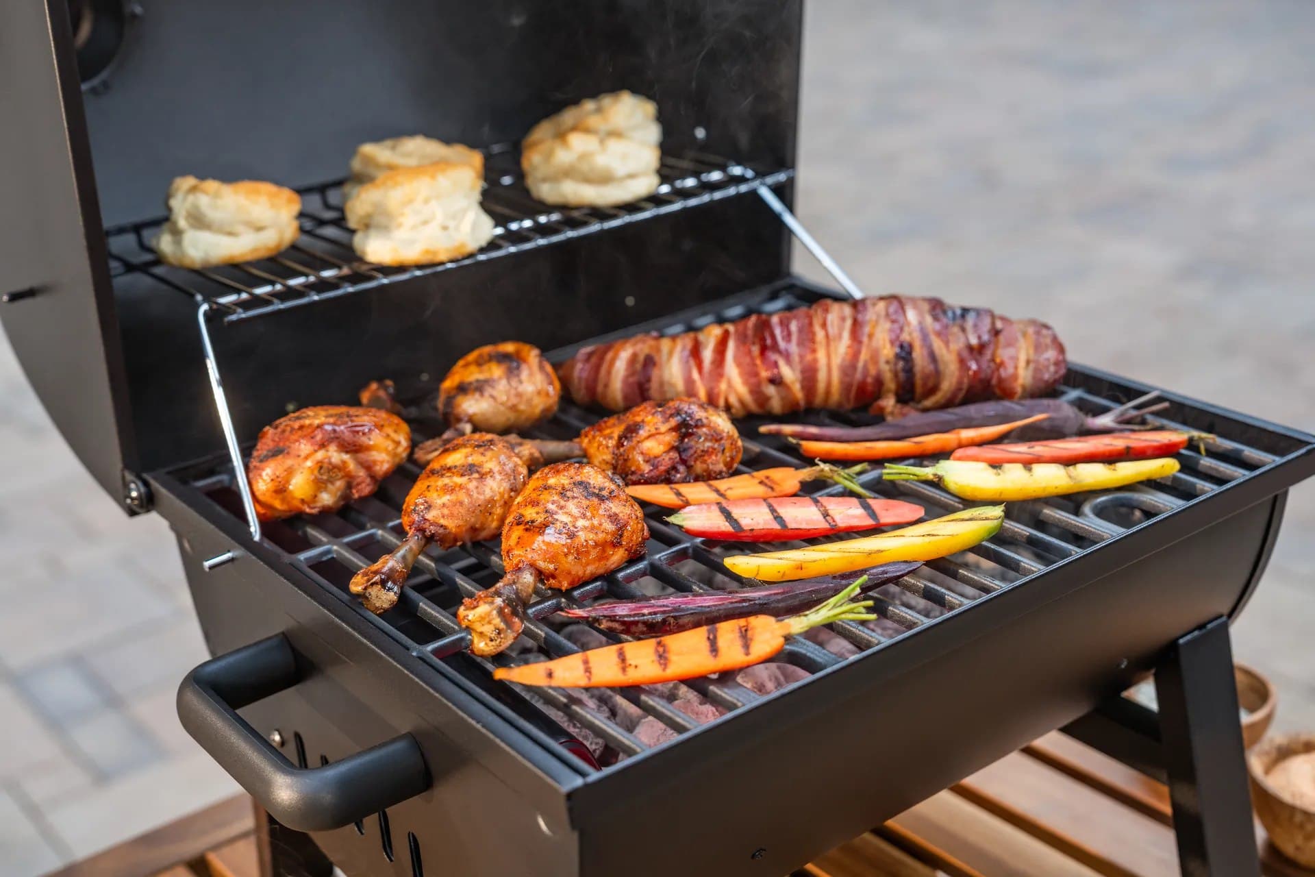 Bacon-Wrapped Sausage and Smoky Chicken Drumstick Grill Feast