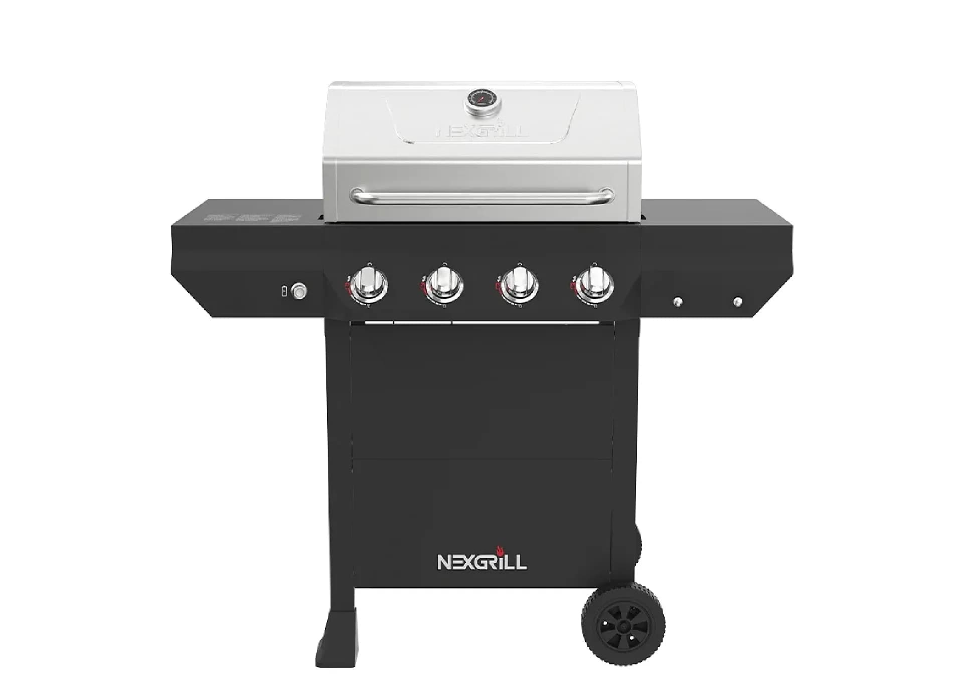 Nexgrill 4-Burner Propane Gas Grill in Black with Stainless Steal main lid